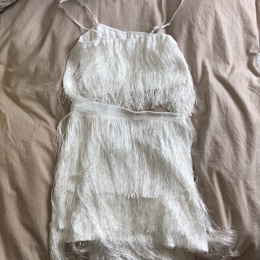 White fringe skirt set
